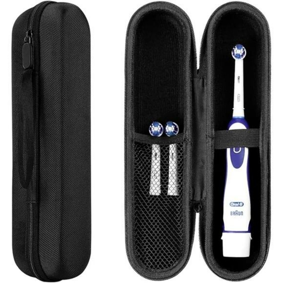 Travel electric toothbrush case hard PU storage box with mesh pocket and strap - Picture 7 of 7